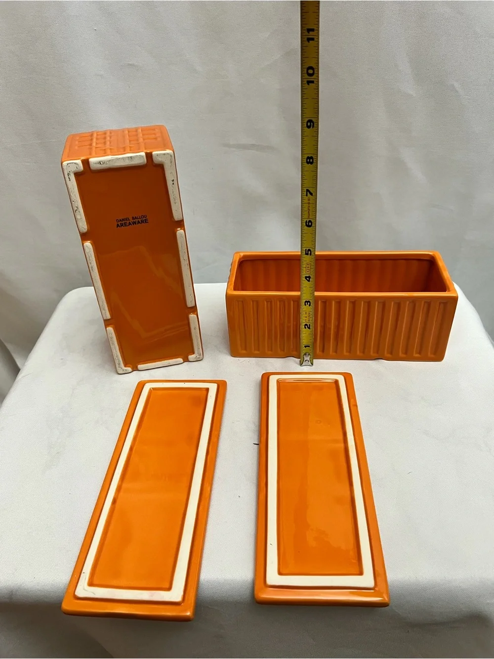 Daniel Ballou Areaware Orange Ceramic Storage Containers With Lids Set of 2